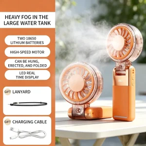 New Cold Pack Portable Wearable Folding High speed Handheld Mini Fan with Water Mist Spray Function Suitable for Outdoor Travel