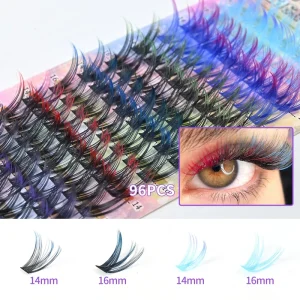 New Colorful DIY Cluster Segmented False Eyelashes Semi Handmade 12 Rows FANS VOLUME Extensions Silk Faux Mink Materials Mega