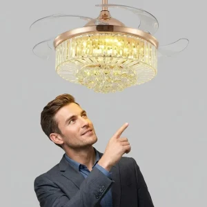 New Design 36 Inch 42 Inch 52 Inch Modern LED Crystal Ceiling Fans With Chandelier Light