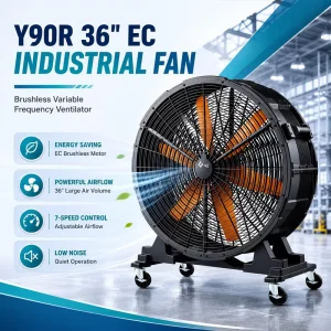New Design 36 Inch Electric Floor Industrial Axial Fan 7 Speeds 500W Remote Control for Workshop Warehouse Garage Outdoor Use