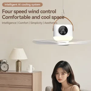 New Design 7200mAh Portable USB Rechargeable Bladeless Ceiling Fan with Remote Control LED Lighting for Car & RV Use