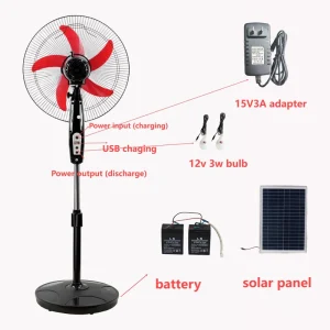New Design DC12V Rechargeable Solar Stand Fan 16 18 Inch Emergency Bulb Stand Fan for Outdoor Hotel Household Battery
