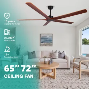 New Design Metal Body 5 Solid Wood Blades 65/72 Inch 6 Speeds Choice Indoor Bedroom Silent Remote Control Ceiling Fan
