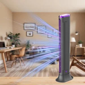 New Design Premium Bladeless Tower Fan Rechargeable Battery Powered Desktop Air Conditioning Fan with Button Control