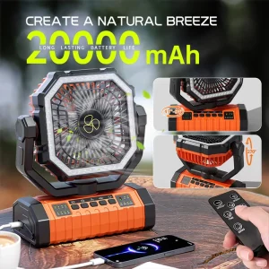 New Foldable Bladeless Outdoor Fan Camping & Tent Fan with Oscillation Built in Lighting Portable Rechargeable for Car Hotel Use