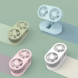 New Folding Telescopic Double Head Mini Fan 3 Speed Piano Key Control Desktop USB Portable Storage Small Electric Fan