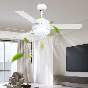 New Minimalist 3 Blades 52 Inch Bedroom Decorative Ceiling Fan White with Light Remote Control