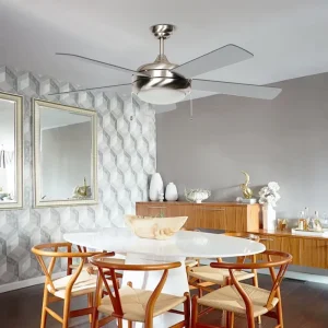 New Minimalist Brush Nickel Home Ceiling Fan Decorative 5 Blades 52 Inch Ceiling Fan With Light