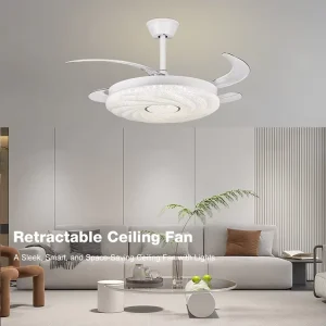 New Modern 42Inch 42W Iron ABS Remote Control Living Room Neutral White Light Led Invisible Ceiling Fan with Light