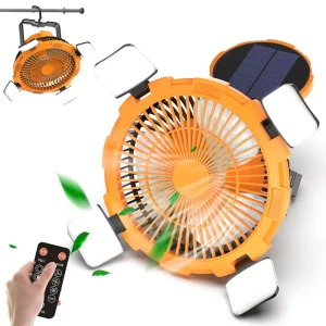 New Outdoor Solar Powered Fan Light Hanging Camping Fan 4 Speed Intelligent Remote Control Dual purpose Fan