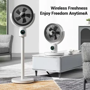 New Style 12Inch Stand Floor Fan Electric Table Tower Floor Fan with 7 Modes 12h Timing Remote Portable Circulating Fan Factory