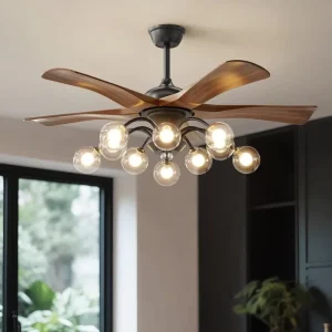 New Style Minimalist 5 Blades LED Integrated Ceiling Fan Light Living Room Chandelier Fan