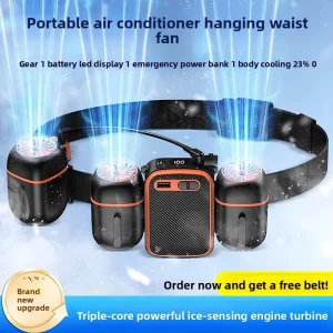 New Wearable Waist Mounted Fan 3 Blades 3 Speed USB Charged Belt Clip Design Outdoor Use Delivery Drivers Construction Sites LED