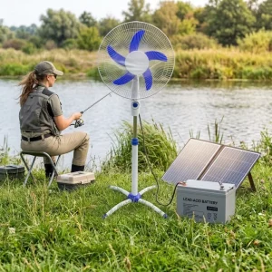 Newly Designed 16 Inch Stand Fan with Eight Claw DC Chassis Digital Air Cooling Solar Power for Outdoor and Household Use