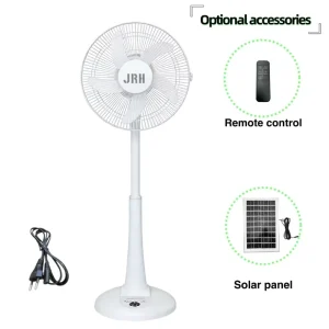 Newly Designed 16inch Floor Fan with Adjustable Height Customizable Color LED Remote Control Rechargeable Solar 30W