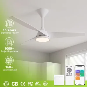 Nordic Minimalist 52″ White Ceiling Fan with Dimmable LED Light 3 ABS Blades Remote Control Silent DC Decorative Fan Light