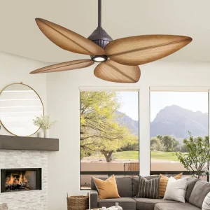 Nordic Style ABS Leaf Design Ceiling Fan Light with Remote Control BLDC Motor Energy Efficient Class A+ for Outdoor & Hotel Use