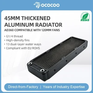 OCOCOOO 45mm Aluminum Radiator 360mm 13 Dual Layer Channels High Density Fins G1 4 Port PC Liquid Cooling DIY System AI Medical