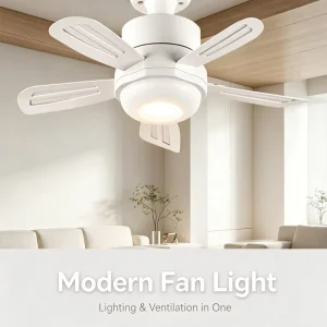 ODM OEM Modern White Ceiling Fan Light 5 Blade Warm LED Downlight Bowl Flush Mount Dual Size D400 D520 Bedroom