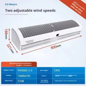 OEM Air Curtain 900 2000mm Wall Mount Air Curtain Fan for Door Energy Saving Commercial Air Curtain