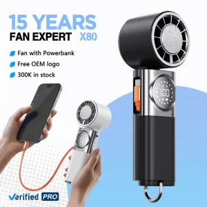 OEM Custom Logo Neck Wearable Handheld Blower Fan with High Speed Portable Rechargeable PowerBank Air Cooling for Outdoor Travel