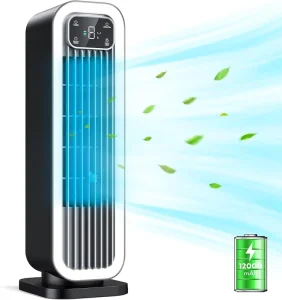 OEM DC Bladeless Tower Fan Button Control Rechargeable Modern Smart LED Cooling Fan for Home Office Outdoor RV Plastic
