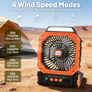 OEM Factory Camping Fan 7800mAh Recargable Battery Operated Desk Fan with LED Light Power Bank Solar Panel Cooling Fan Outdoor
