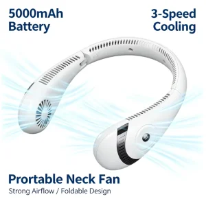 OEM Foldable Bladeless Neck Fan 5000mAh USB Rechargeable LED Display Portable Wearable Cooling Fan