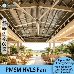 OEM Industrial Ceiling Fan 220V 16ft Blade Diameter 22kg Motor 500m Coverage