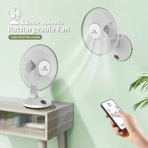 OEM & ODM 12 Inches Rechargeable Table and Wall Fan for Outdoor Solar Emergency Fan with Panel and Battery and Night Light