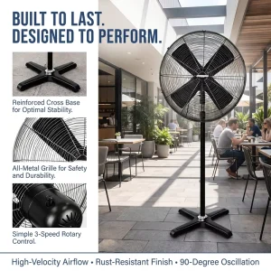 OEM ODM 26 Inch High Power Industrial Fan Reinforced Cross Base Workshop Warehouse Stand Fan 3 Blade Oscillating Home