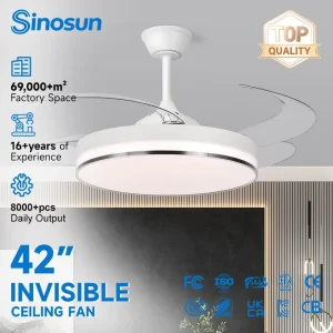 OEM ODM Energy Saving Indoor 42 Inch 3 Blades 3 Color Temperature Adjustable Led Invisible Ceiling Fan With Remote Control