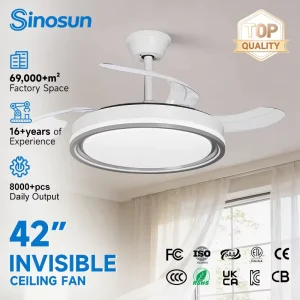 OEM ODM Energy Saving Modern Indoor 3 Blades 42 Inch 6 Speed Wind DC Motor Slient Smart Control Led Invisible Ceiling Fan Light
