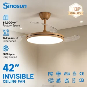 OEM ODM Fashion Style 42 Inch 3 Colors Temperature Invisible Remote Control Dimmable Indoor Modern Ceiling Fan With Led Light