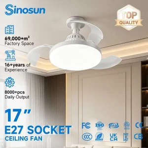 OEM ODM Good Quality Modern Indoor Living Room 17 Inch Remote Control Smart Led E27 Socket Ceiling Fan with Light