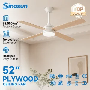 OEM ODM High Class Modern Living Room Decor 52 Inch 4 Plywood Blades BLDC Motor Smart Led Ceiling Fan with Light and Remote