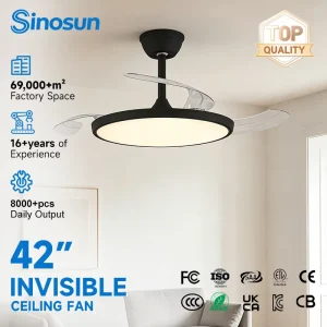 OEM ODM High Performance Modern Indoor Living Room Bedroom 42 Inch Remote Control Dimmable Retractable Led Ceiling Fan Light