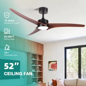 OEM ODM Hot Sales Indoor Home Office 52 Inch Remote Control ABS Super Quiet LED Ceiling Fan with Light