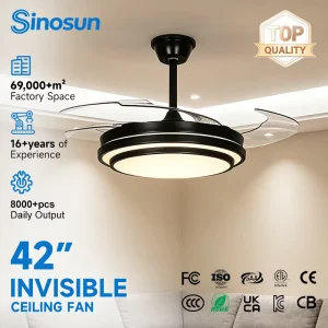 OEM ODM Latest Design Modern Bedroom 42 Inch 6 Speeds Remote Control Stepless Dimming Slient Led Invisible Ceiling Fan Light