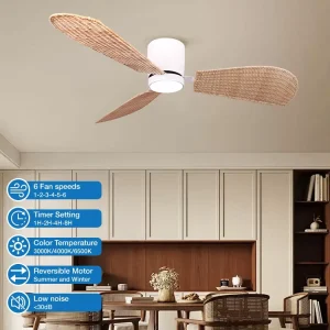 OEM ODM Low Noise 6 Speed Choice 52 Inch Indoor Bedroom Tuya WiFi Silent Remote Smart Control Led Ceiling Fan with Light
