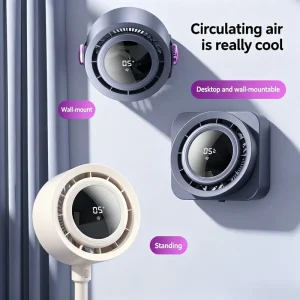 OEM ODM Mini Wall Mount Desktop Circulation Fan LED Digital Display Touch Screen USB Recharge Quiet Fan for Kitchen Bedroom RV