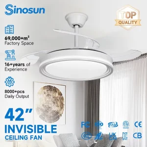 OEM ODM Modern Indoor Bedroom Low Noise DC Motor 42 Inch 6 Speeds Adjustable Led Invisible Ceiling Fan With Light and Remote