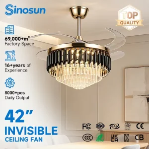 OEM ODM Modern Indoor Home Hotel 42 Inch 3 Color Lighting Remote Control Luxury Crystal Ceiling Fan With Led Light