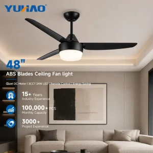 OEM ODM Modern Silent Dimmable 48 Inch 3 ABS Blades 6 Speed Villa Living Room Led BLDC Ceiling Fan With Lights