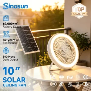 OEM/ODM Outdoor Camping 10 Inch Low-voltage Smart Led Solar Ceiling Fan Light with Remote Control