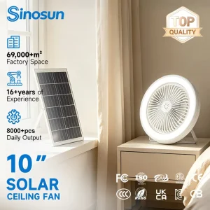 OEM/ODM Outdoor Camping 10Inch Low-voltage Smart Led Solar Ceiling Fan Light with Remote Control