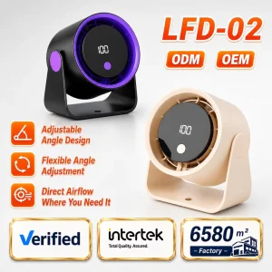 OEM ODM Portable Desktop Fan 5 Speed Strong Airflow Low Noise LED Display Rechargeable Fan with Custom Logo