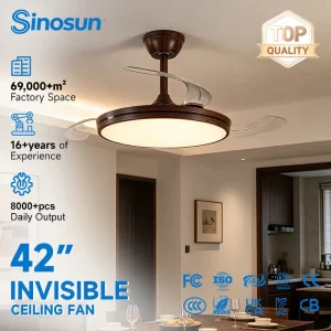 OEM ODM Price Indoor Home 42 Inch Remote Control Super Quiet Modern LED Invisible Ceiling Fan Light