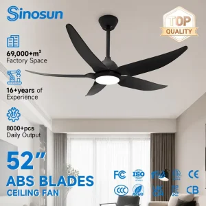 OEM ODM Professional Indoor Living Room Bedroom 52 Inch 5 ABS Blades Smart Low Noise Led Ceiling Fan with Light and Remote