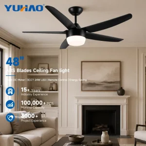 OEM ODM Refined High Lumen 48 Inch 5 ABS Blades Remote Control Hotel Project Led BLDC Ceiling Fan With Lights